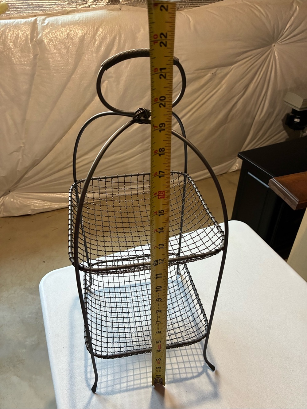 Two-Tier Wire Display Basket - Rustic Brown EUC!
